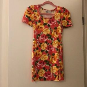 Red floral bodycon dress
